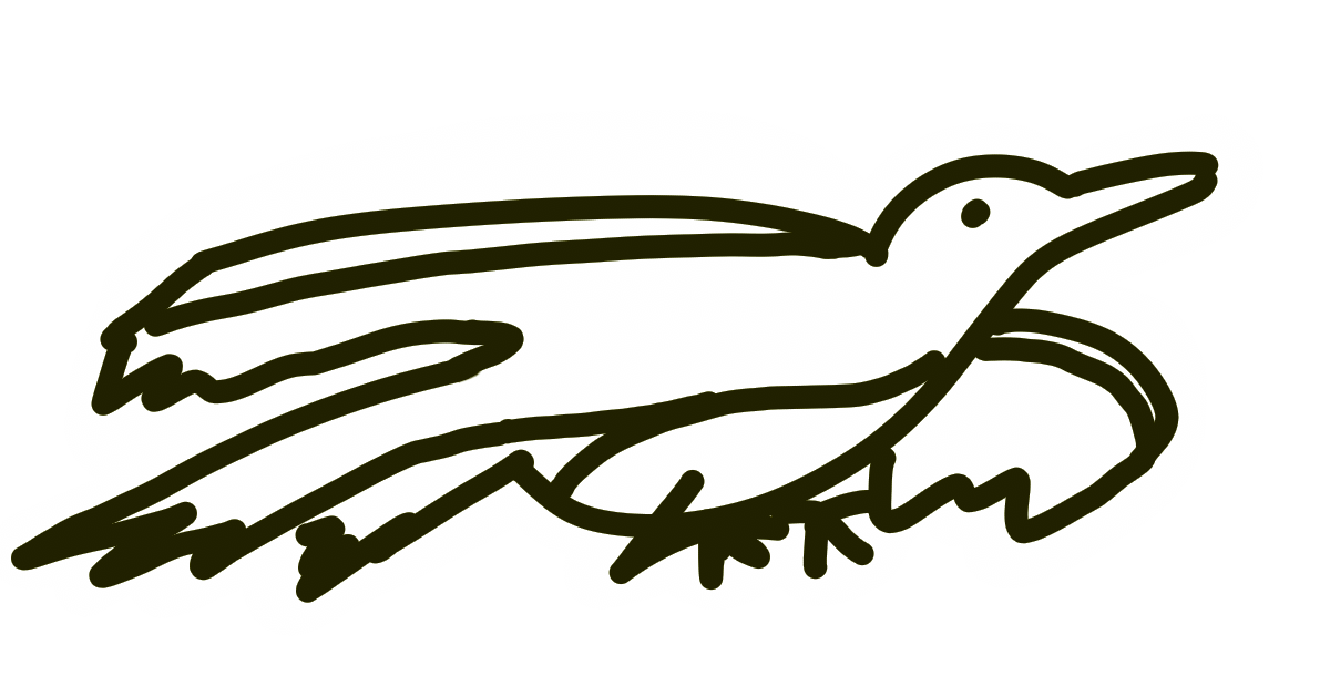 Hand-drawn picture of cartoon bird not lost in the woods
